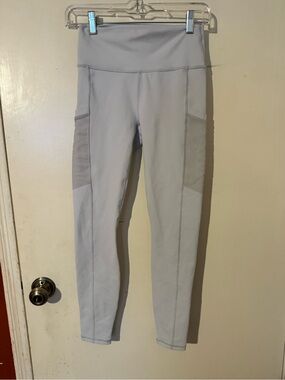 Fabletics Light Gray High-Waist Leggings with Side Mesh Panels